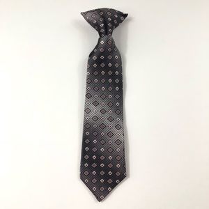 Boys 6 12 M Grey Black Red White Diamond Striped Neck Tie Clip On Andrew Frezza
